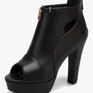 Sexy And Classy, Black Peep-Toe Heeled Boots 40.00 Obo